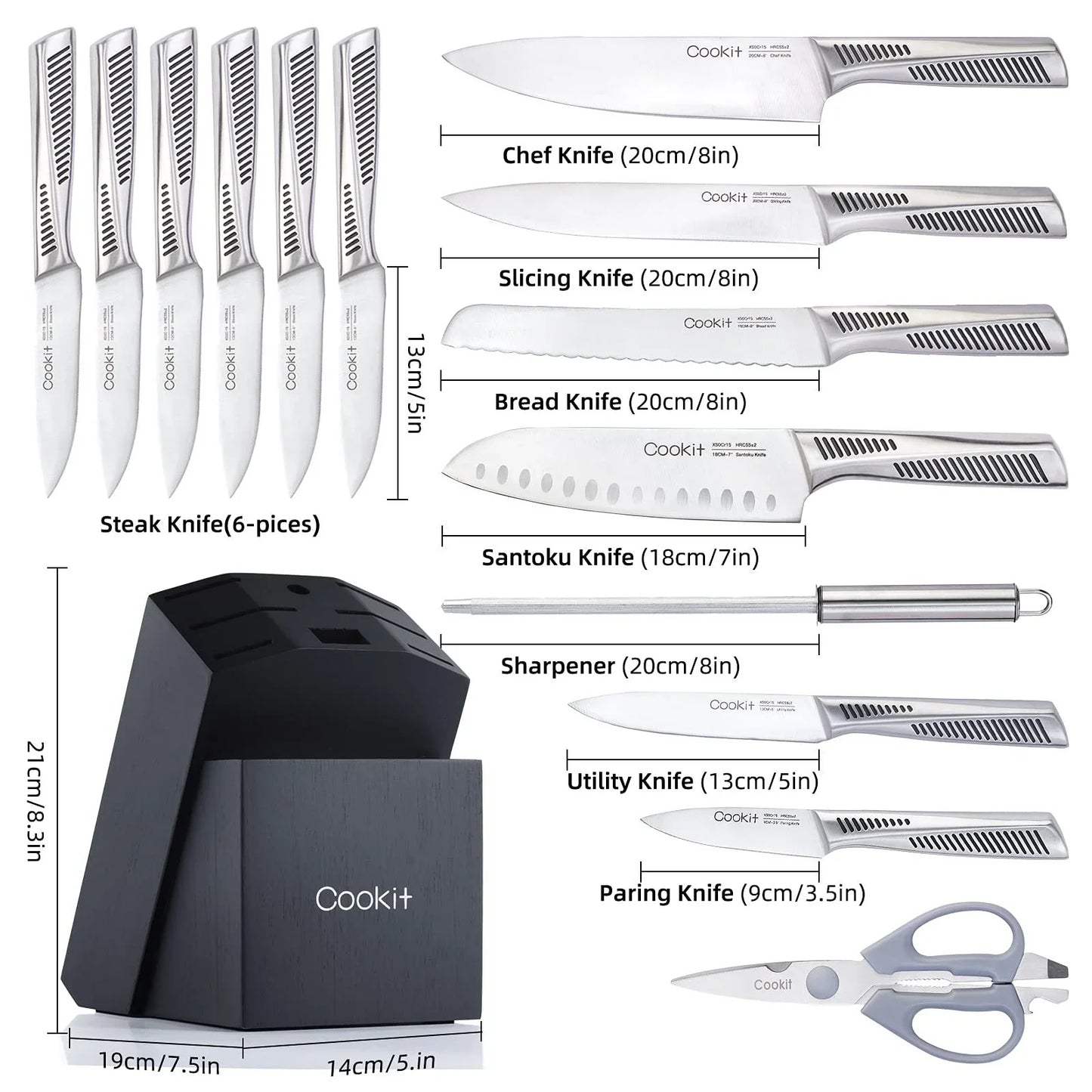 Kitchen Knife Set, 15 Piece Knife Sets with Block.